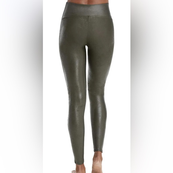 Spanx Faux Leather Leggings Olive Small - Picture 1 of 7